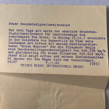 1964 Art Arfons Green Monster Land Speed Record Car Press Photo Bonneville Salt 