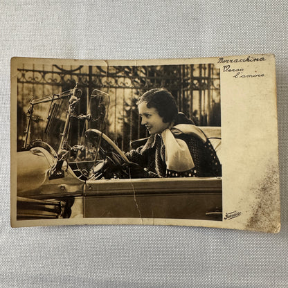 Vintage Italian Automobile Real Photo Postcard Post Card RPPC Beautiful Woman
