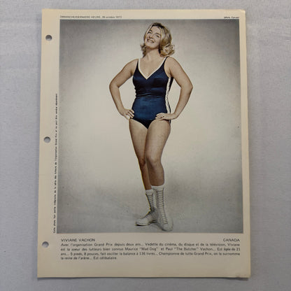 Vintage Wrestling Print Insert Viviane Vachon Quebec French 1973