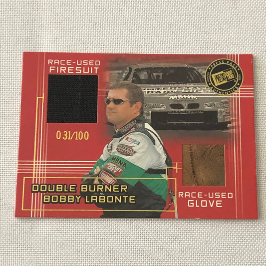 2002 Press Pass Double Burner Bobby Labonte Relic Card /100 Nascar Racing