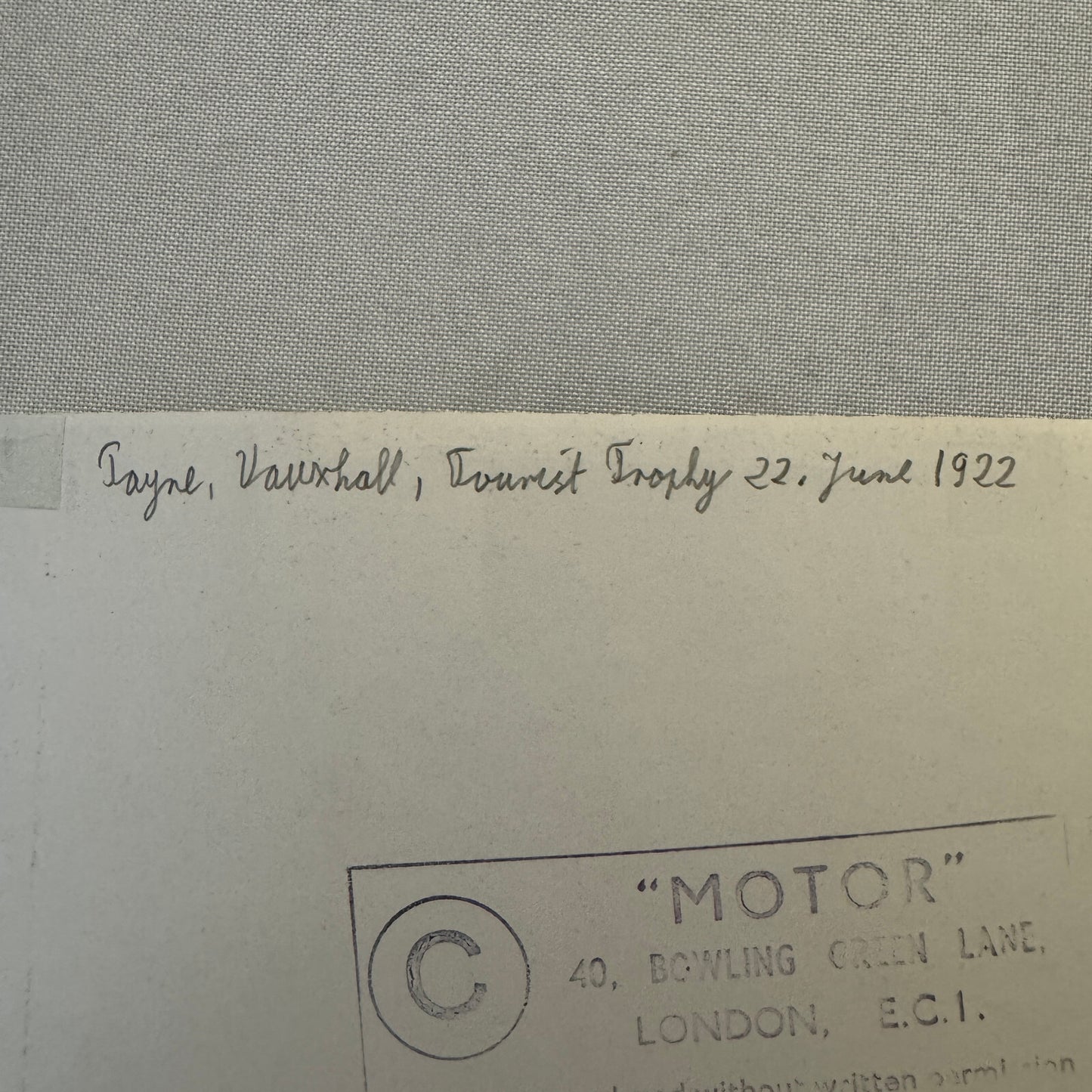 1922 Tourist Trophy TT Race Racing Photo Photograph Vintage Vauxhall Car