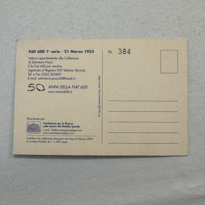 1955 Fiat 600 Italian Postcard Post Card Collectible Numbered 2005