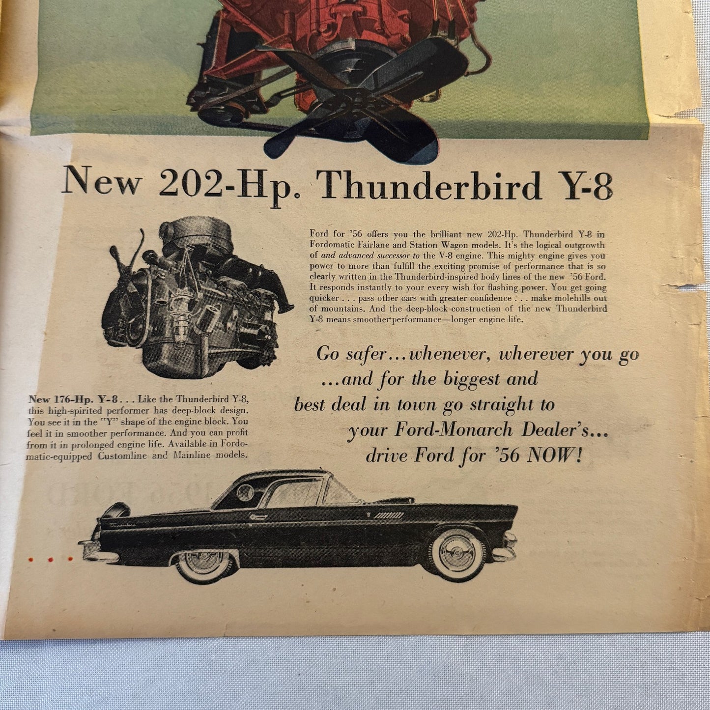 1956 Ford Car Sales Brochure Newspaper Crown Victoria Thunderbird Tudor Wagon +