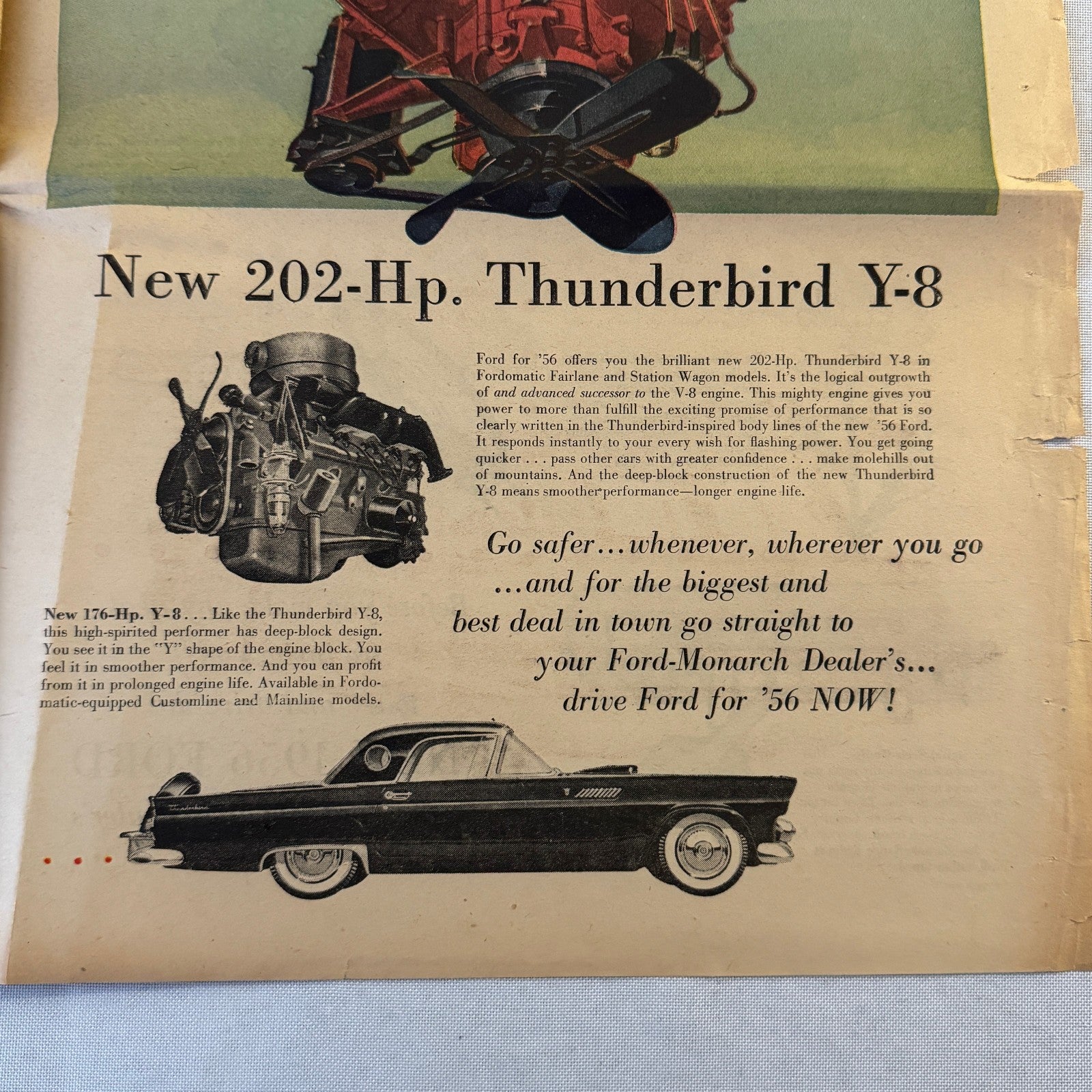 1956 Ford Car Sales Brochure Newspaper Crown Victoria Thunderbird Tudor Wagon +