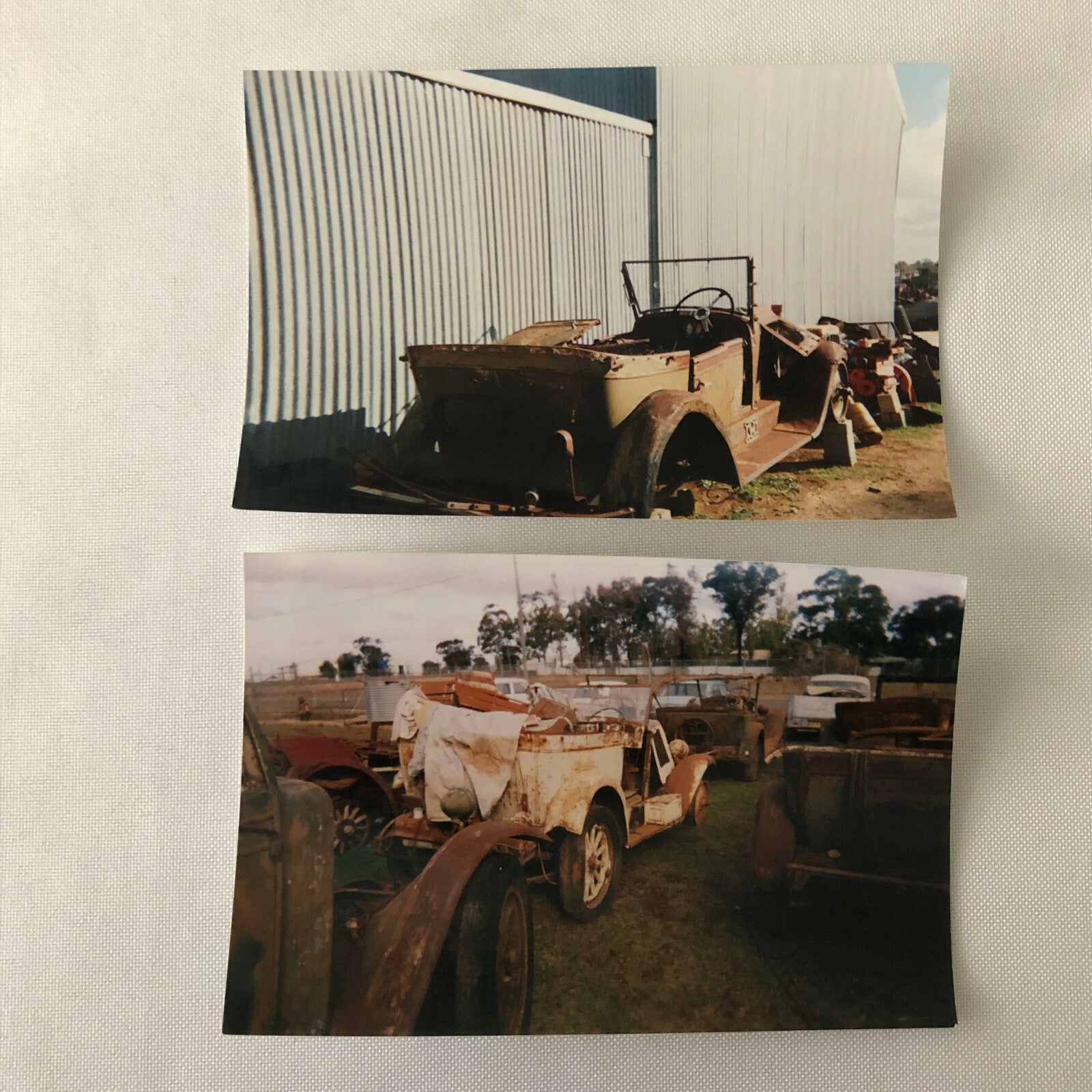Vintage Chevrolet Car Junk Yard Photo Photograph Print Lot of 2 - 1927 and 1928