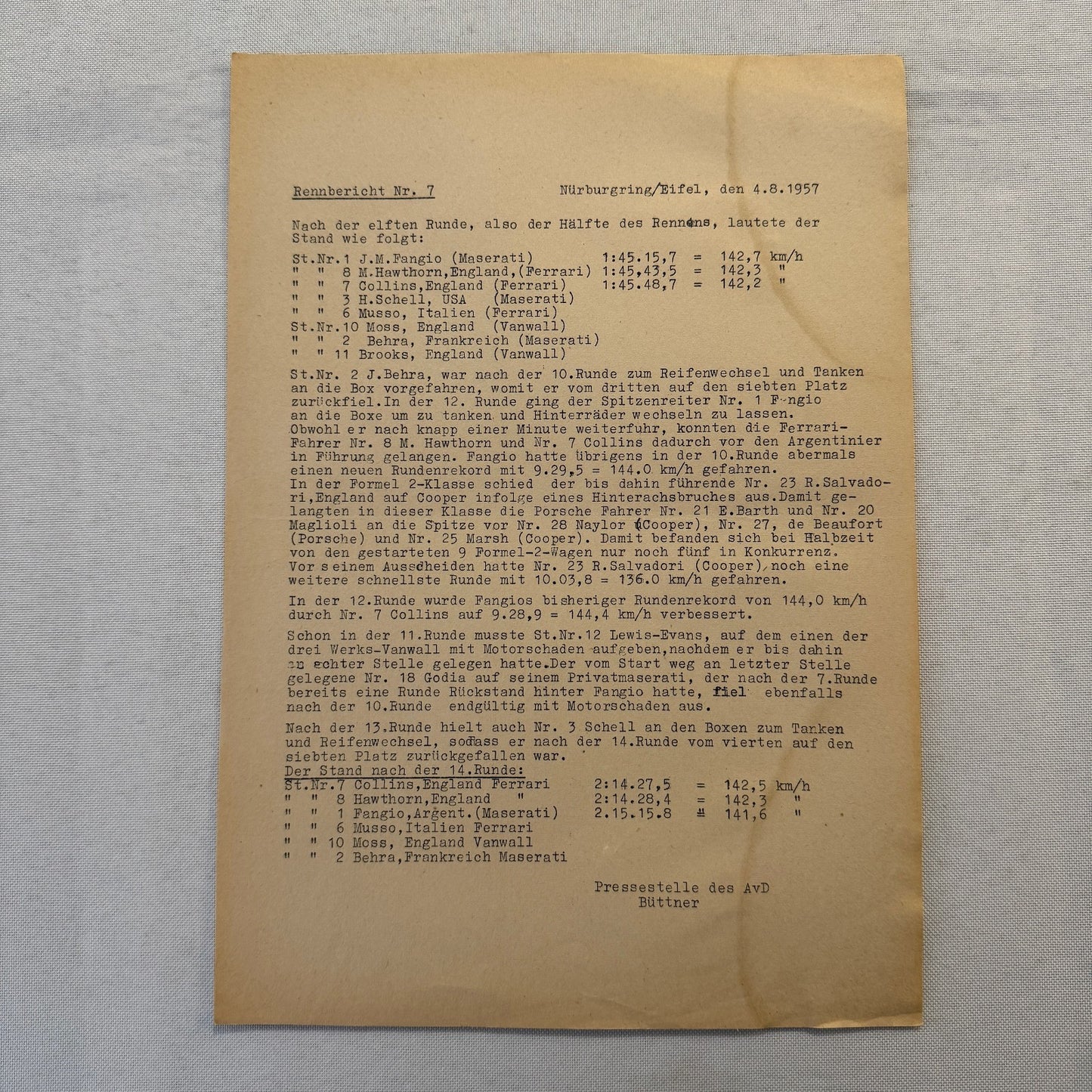 1951 AVD European Grand Prix at Nurburgring Racing Race Document Lot 11x