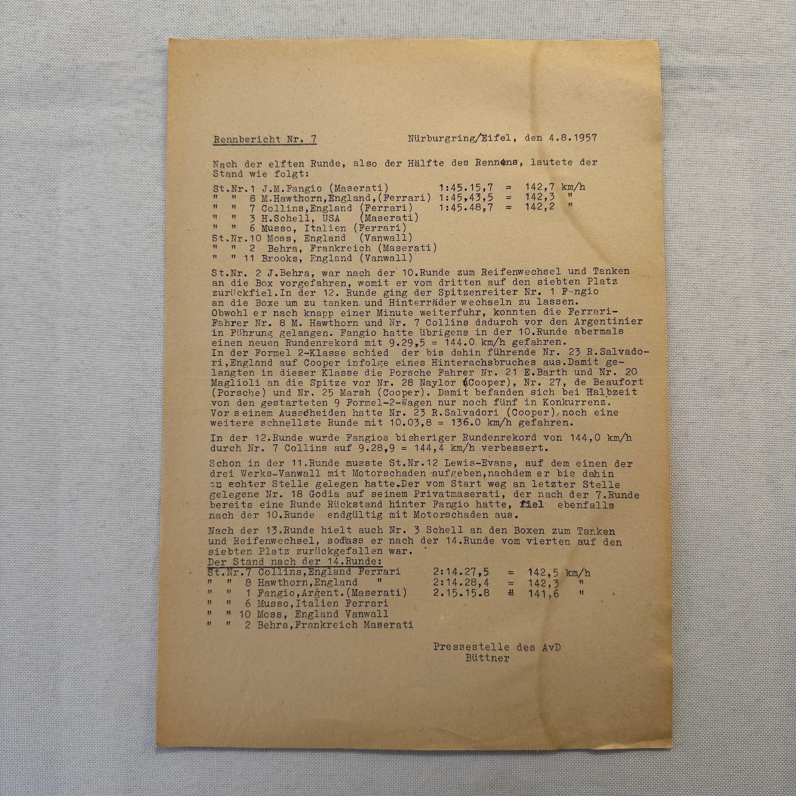 1951 AVD European Grand Prix at Nurburgring Racing Race Document Lot 11x