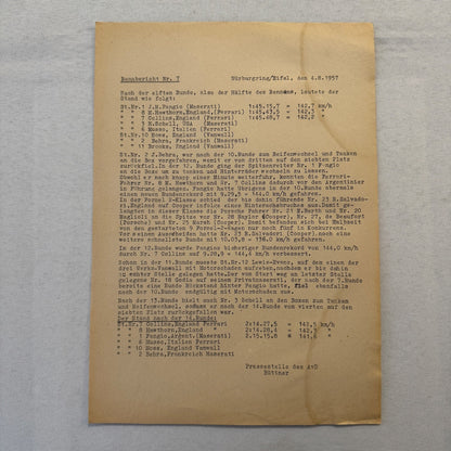 1951 AVD European Grand Prix at Nurburgring Racing Race Document Lot 11x