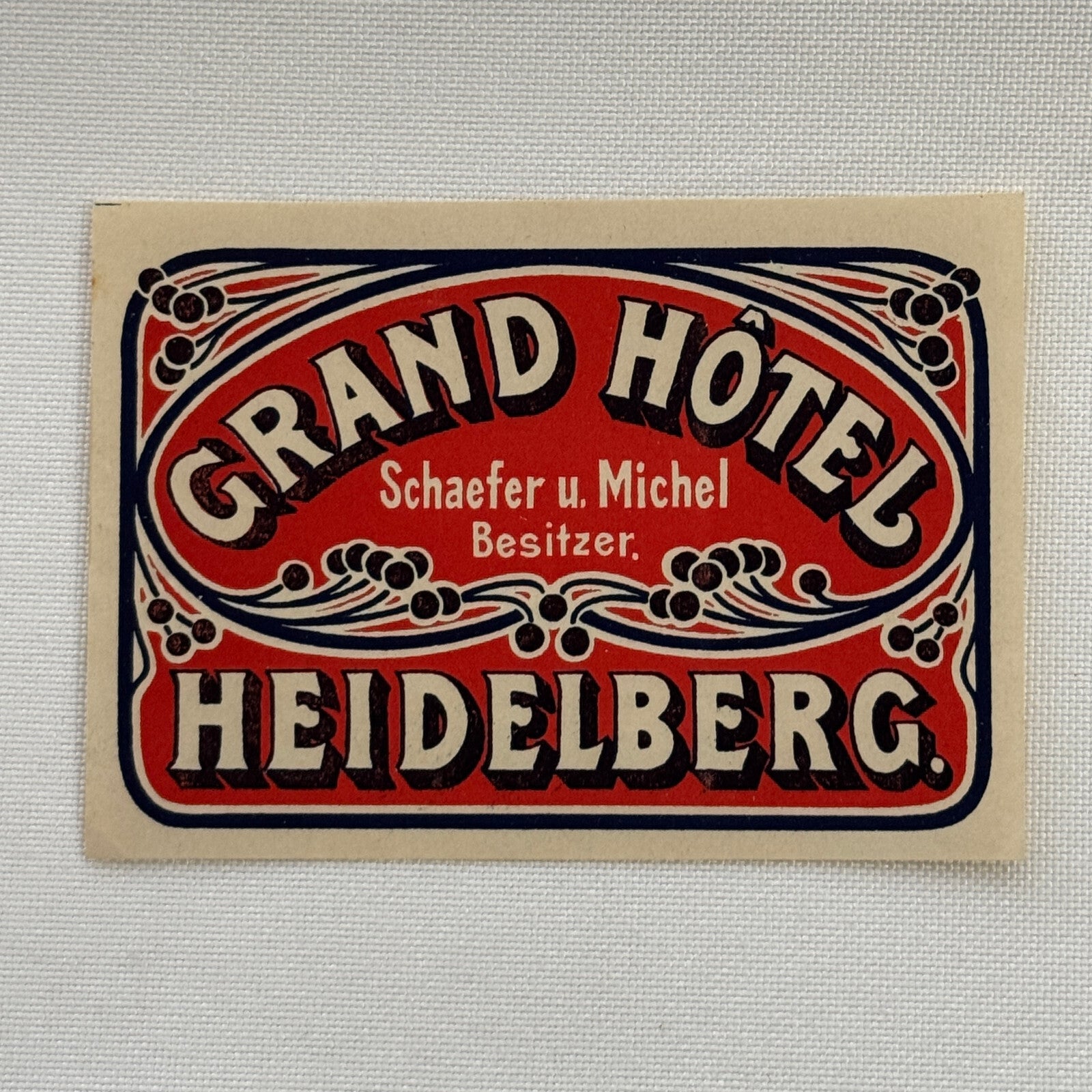 Vintage Travel Luggage Label Grand Hotel Heidelberg Germany German