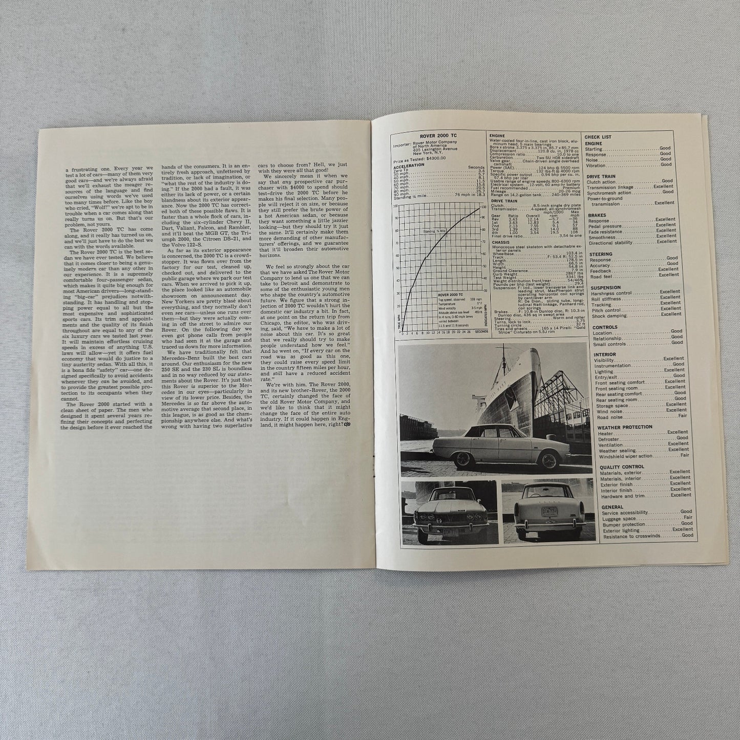 Rover 2000 TC Road Test Car Sales Brochure Catalog Car & Driver 1966 1967