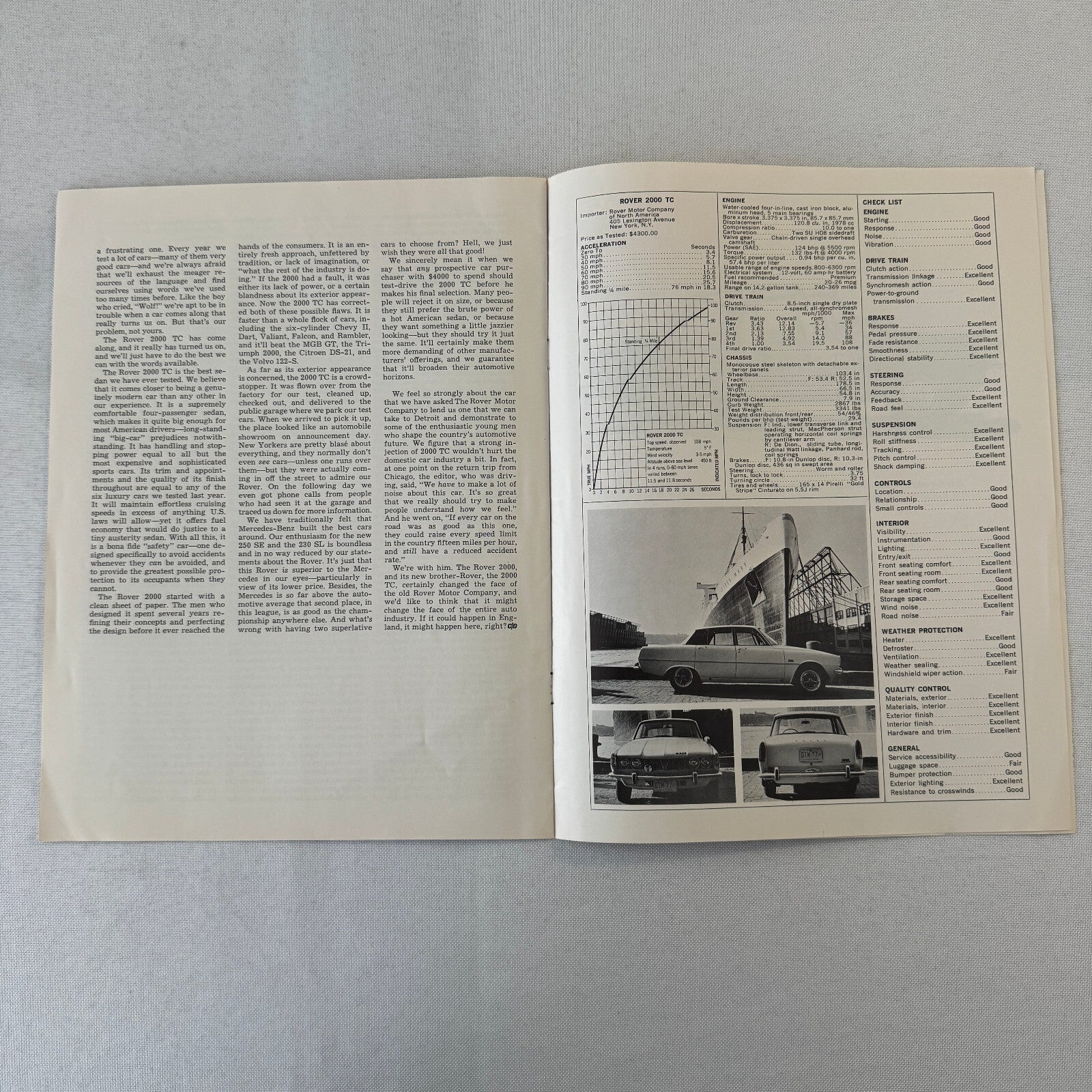 Rover 2000 TC Road Test Car Sales Brochure Catalog Car & Driver 1966 1967