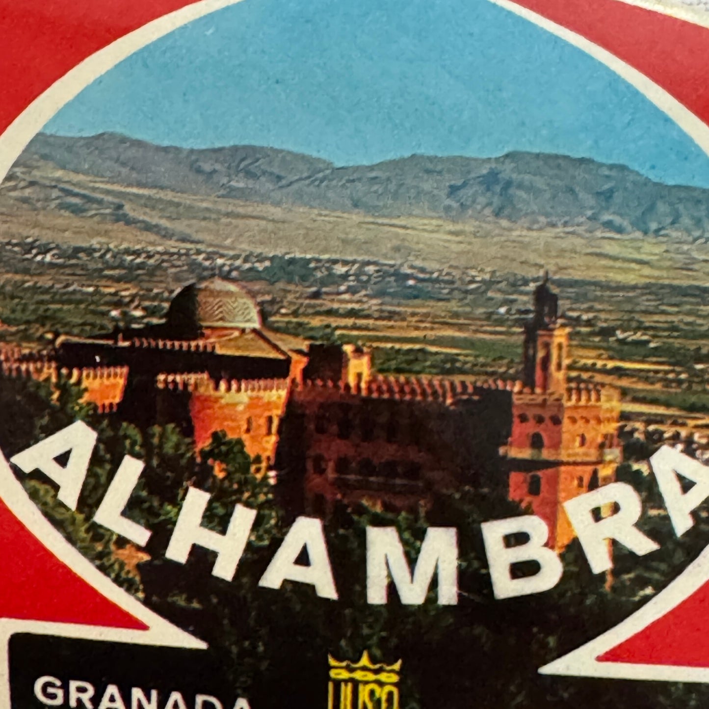 Vintage Travel Label Hotel Alhambra Granada Espana Spain Spanish Palace