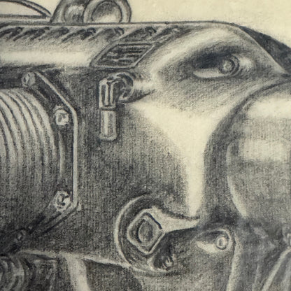 Vintage 1946 Pencil Illustration Drawing Aircraft Engine Motor by Ford Engineer 