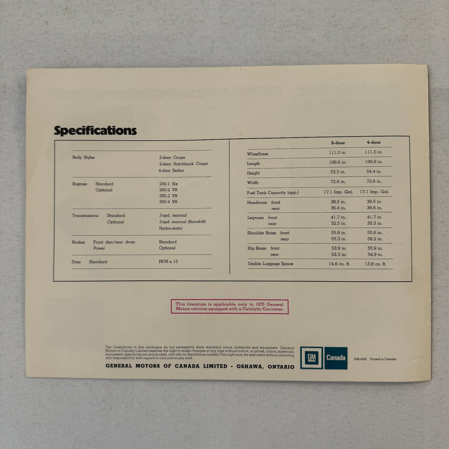 1975 Pontiac Ventura Car Sales Brochure Catalog SJ Custom Sprint Vintage