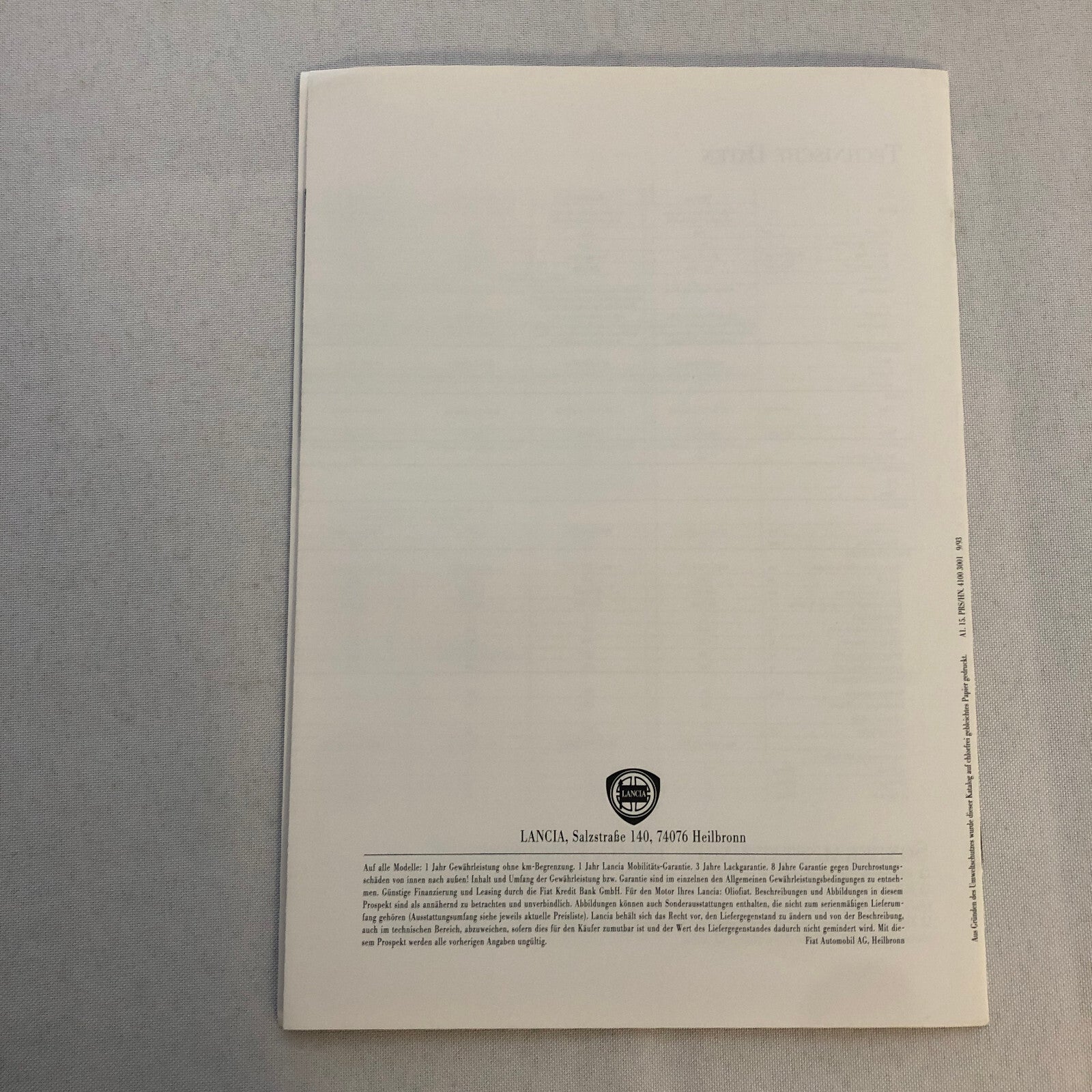 Lancia Thema Car Sales Brochure Catalog German Text