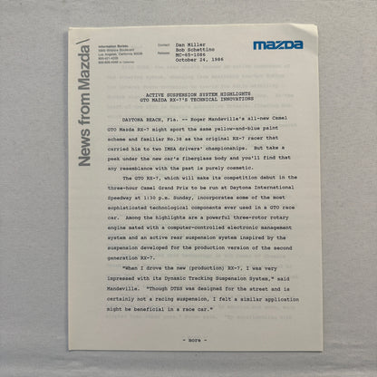 1986 Mazda RX-7 Racing Press Kit Brochure Photos Camel GT