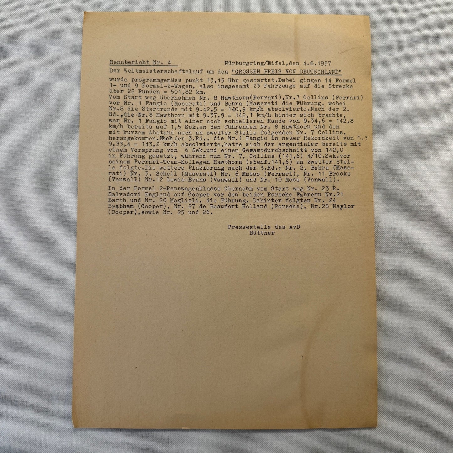 1951 AVD European Grand Prix at Nurburgring Racing Race Document Lot 11x