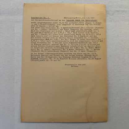 1951 AVD European Grand Prix at Nurburgring Racing Race Document Lot 11x