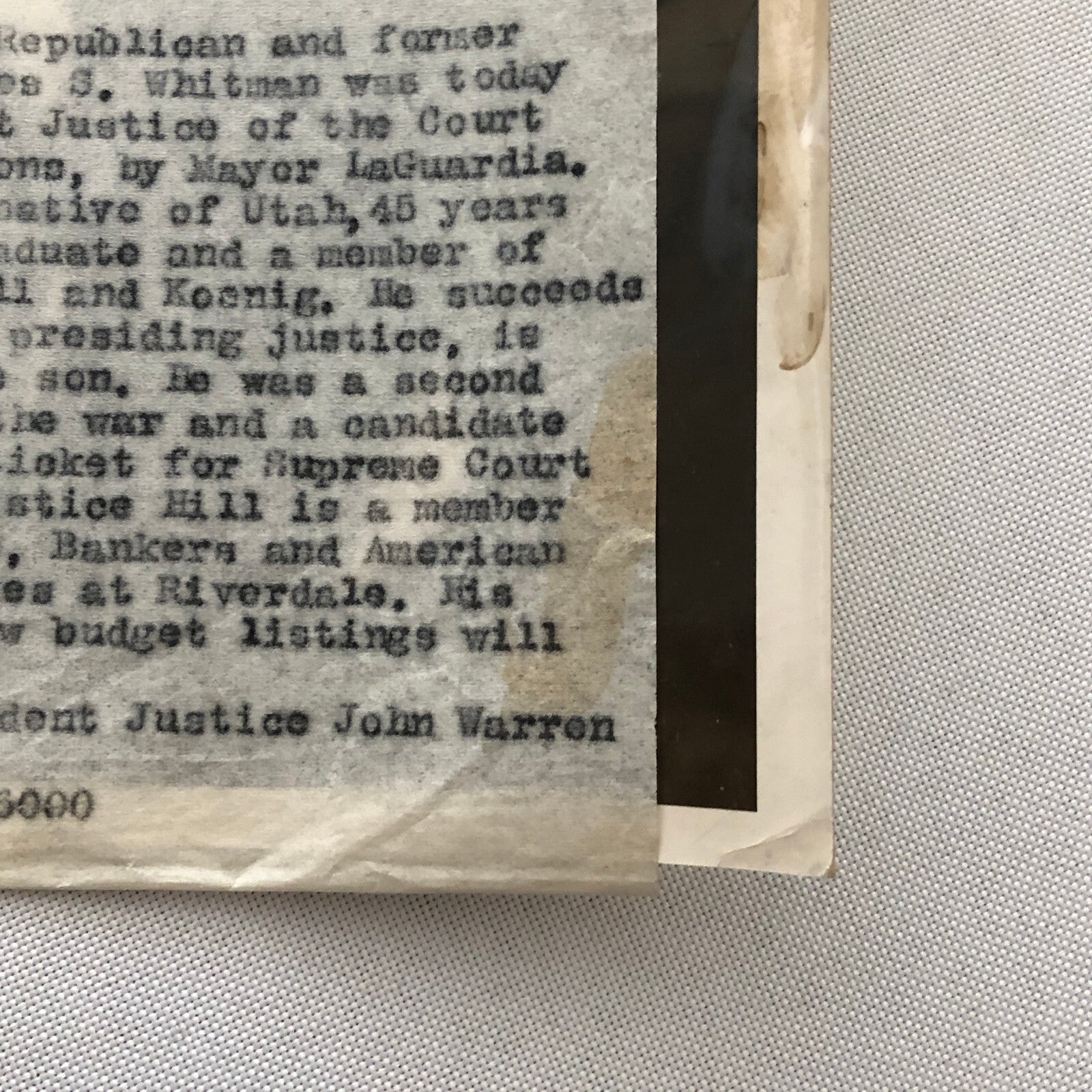 Press Photo Photograph Justice Judge John Warren Hill Mayor Laguardia