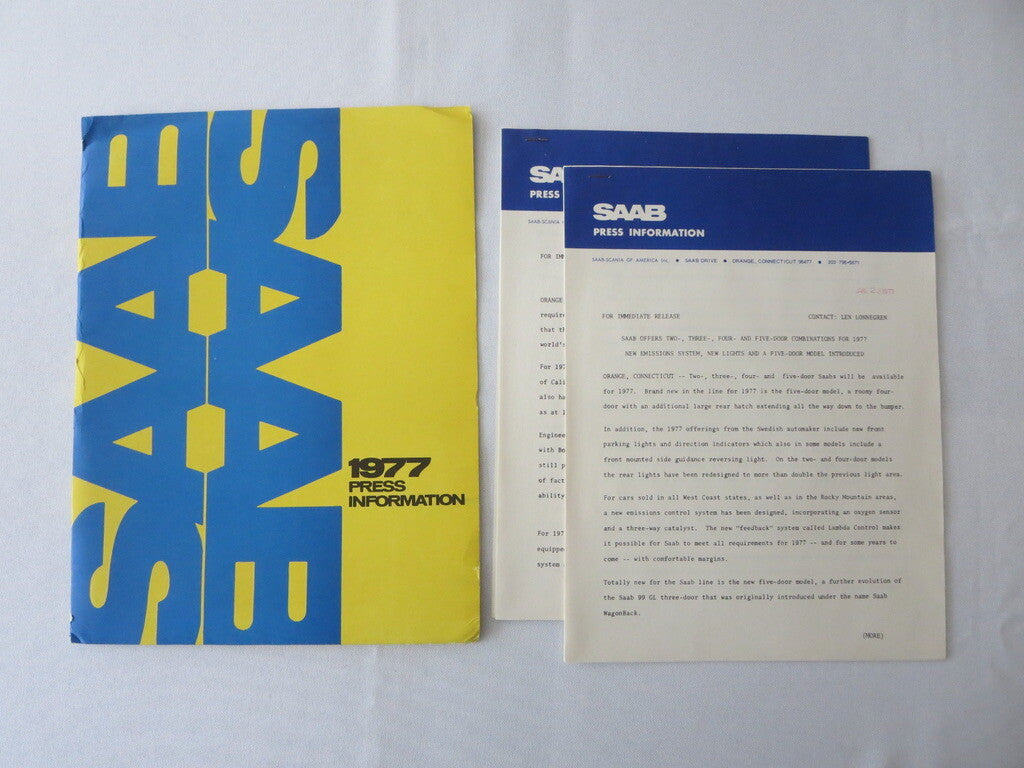 1977 Saab Press Kit Brochure w/ Photos 99 EMS 99 GLE 99 GL 2 4 5 Door 