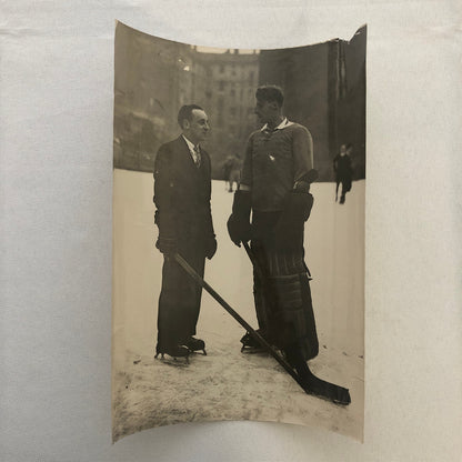 Press Photo Photograph Olympic Ice Hockey German Team Goalie with Canadian Coach