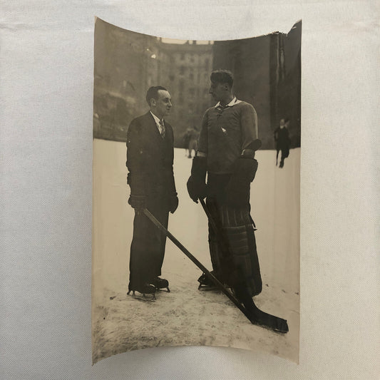 Press Photo Photograph Olympic Ice Hockey German Team Goalie with Canadian Coach