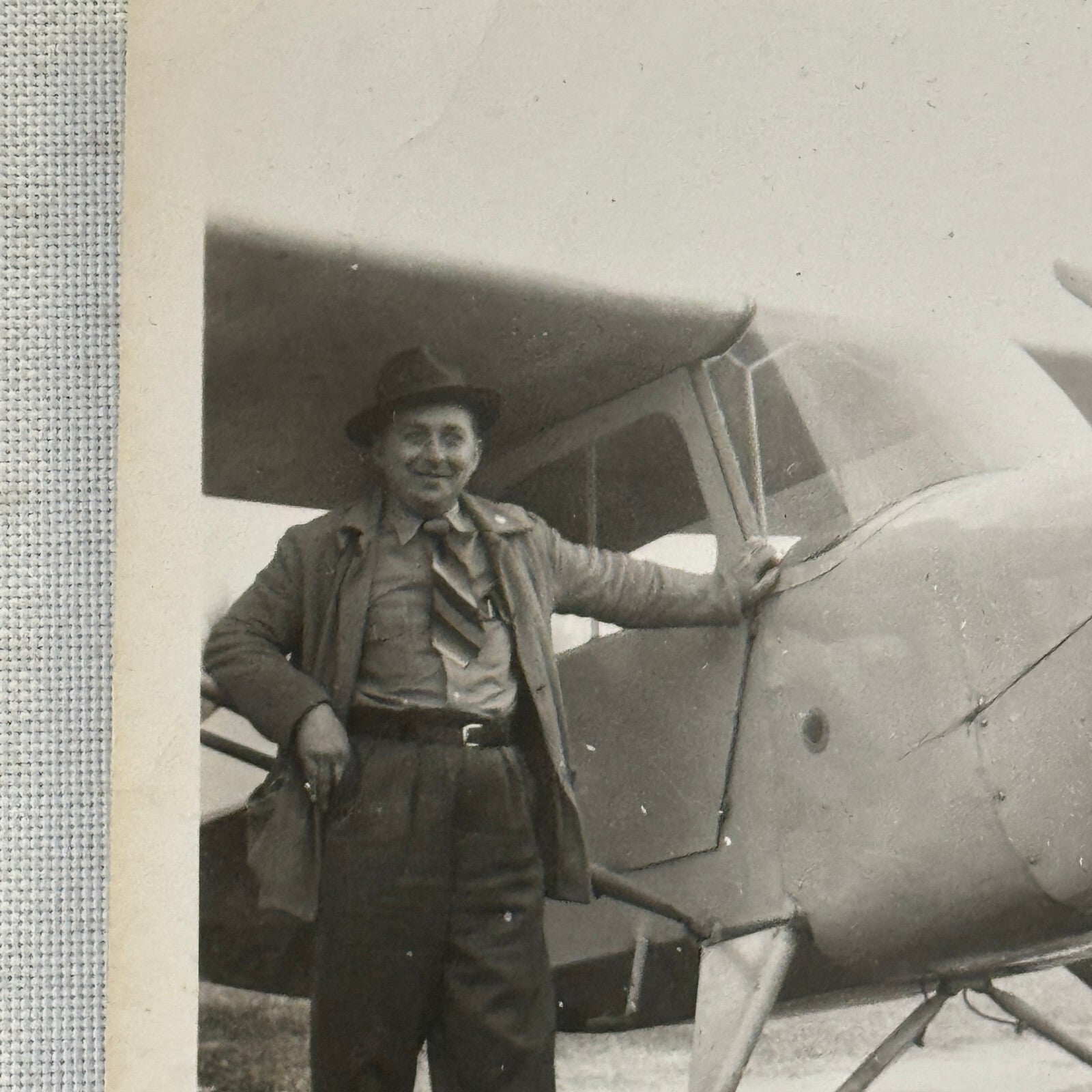 Man with Vintage Airplane Aircraft Plane Photo Photograph Snapshot