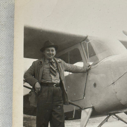 Man with Vintage Airplane Aircraft Plane Photo Photograph Snapshot