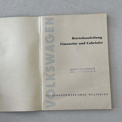1960 Volkswagen Beetle Owners Manual Instruction Book Convertible Coupe GERMAN