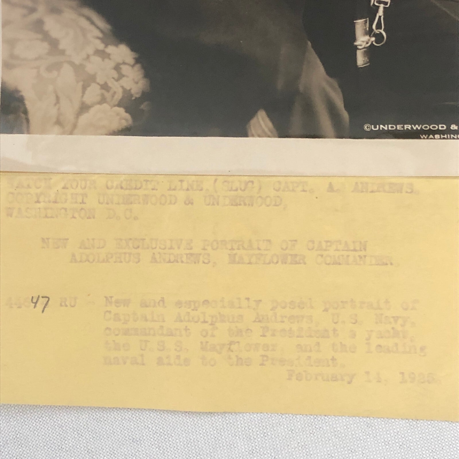 Military Navy Press Photo Photograph Captain Adolphus Andrews USS Mayflower 1925