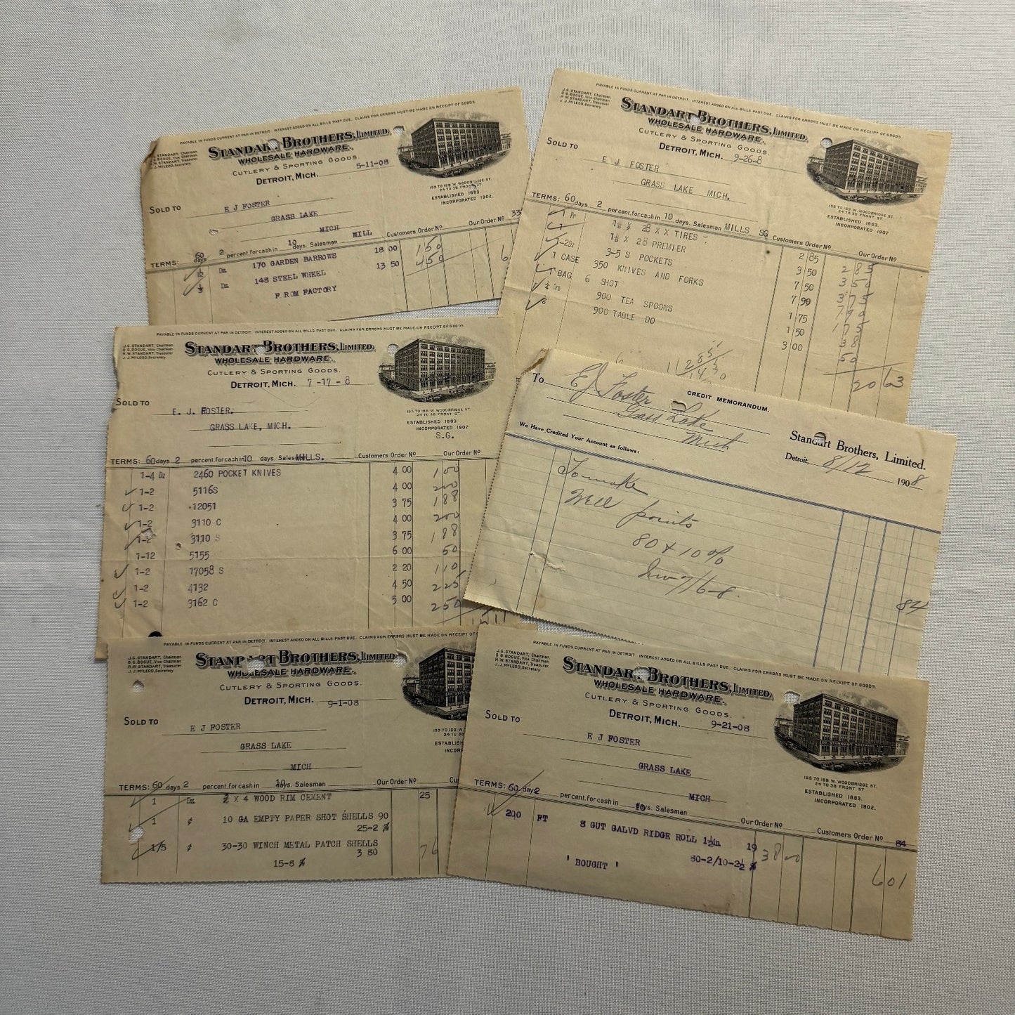 Standart Brothers Detroit Michigan Receipt Document Letterhead 1908 Lot 6x