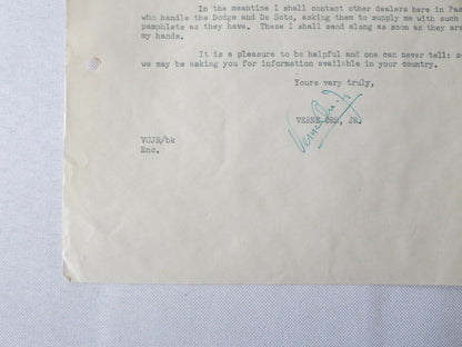 1949 Chrysler Plymouth Dealership Letter Verne Orr Motors Dealer Letterhead