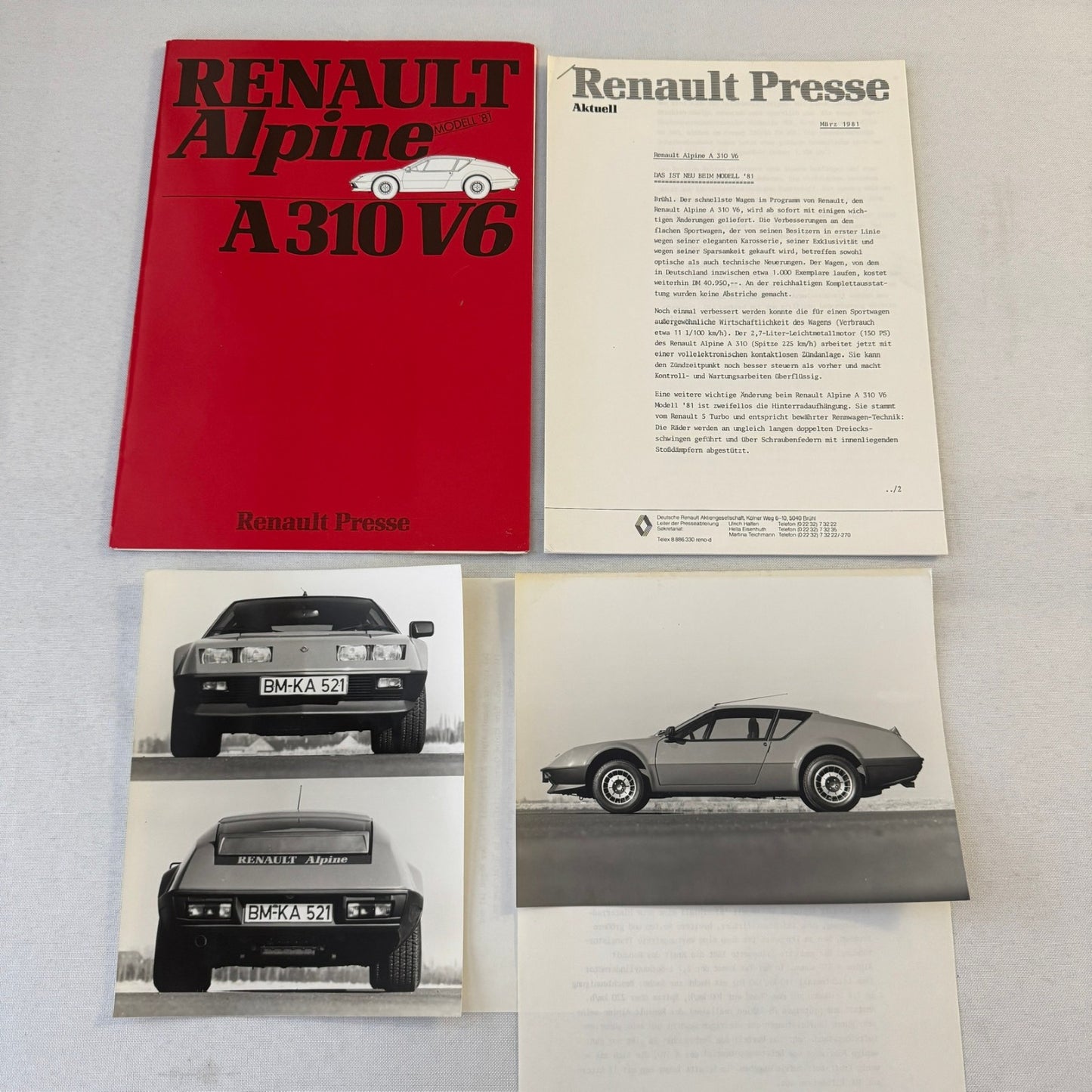 1981 Renault Alpine A310 V6 Car Press Kit Brochure Photos Vintage GERMAN TEXT