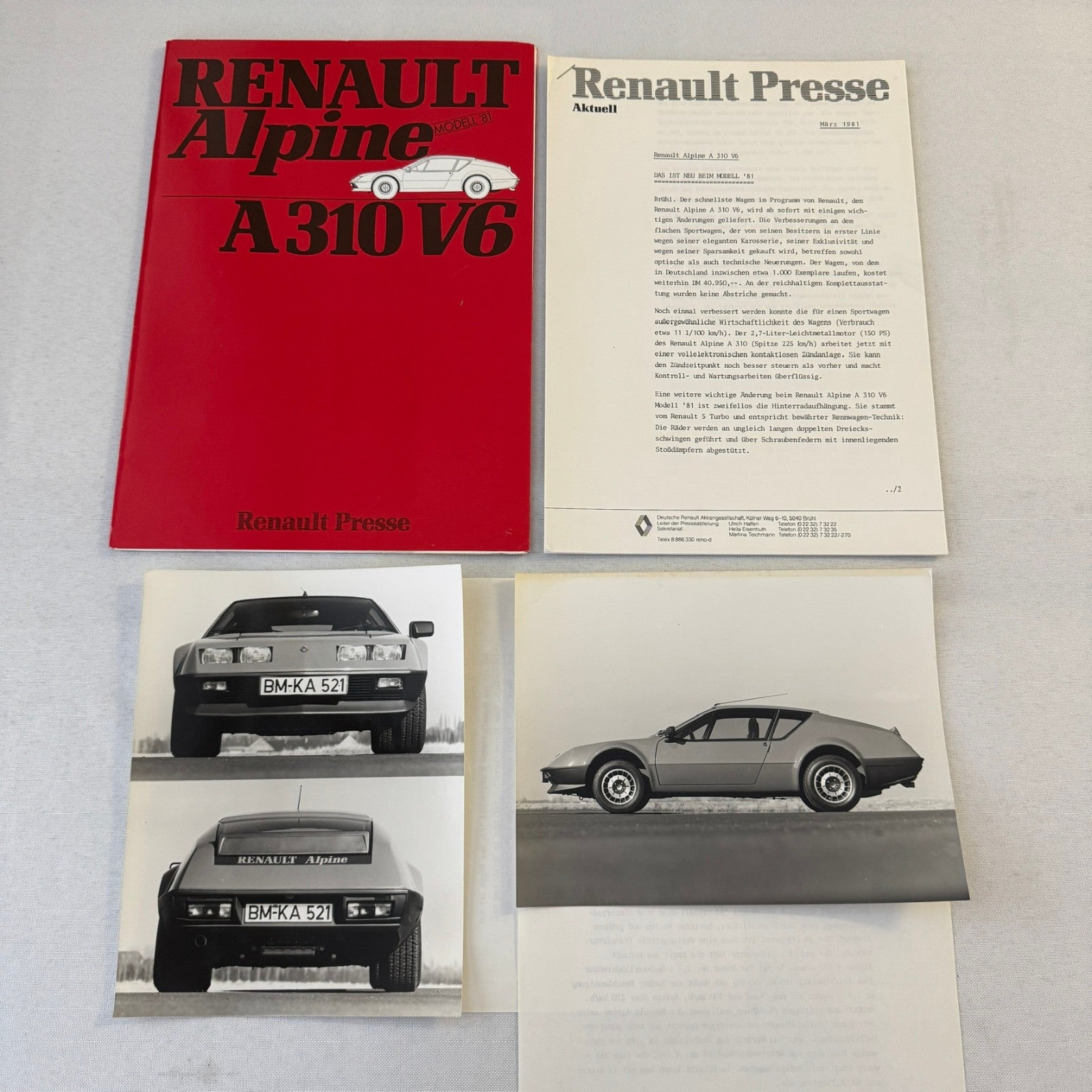1981 Renault Alpine A310 V6 Car Press Kit Brochure Photos Vintage GERMAN TEXT
