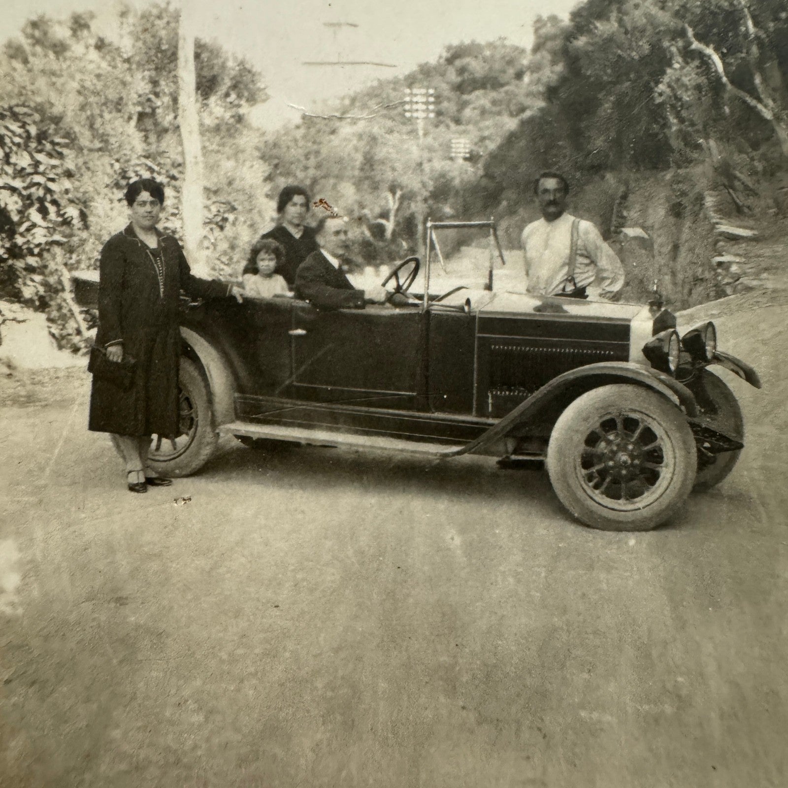 Vintage Photograph Photo Print Family with Early Car Automobile European