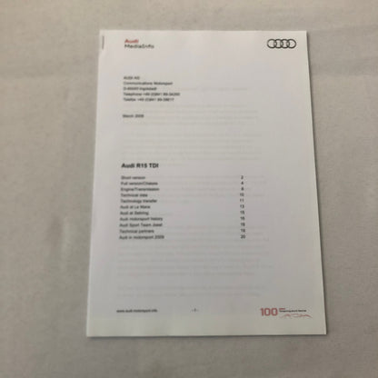 2009 Audi R15 TDI Press Kit Le Mans Sebring Racing Car Brochure CD