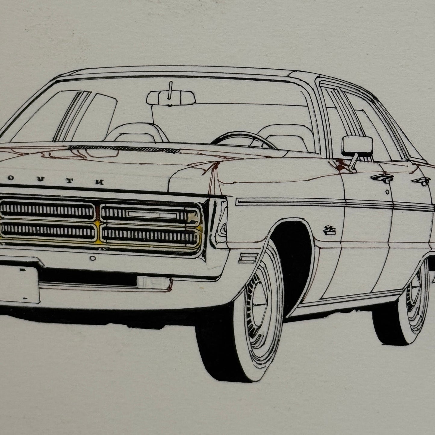 Vintage Plymouth Car Illustration Art Drawing Hand Drawn Robert Preis Vintage