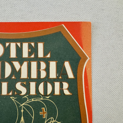 Vintage Hotel Travel Label Hotel Colombia Excelsior Genova Italy Italian