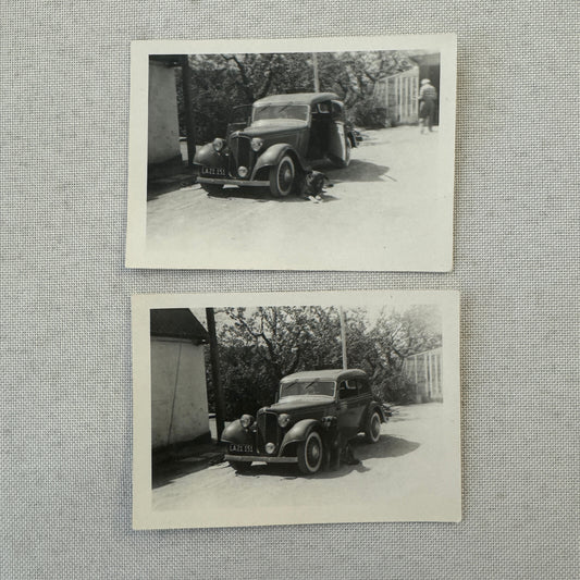Dog with Antique Car Automobile Photo Photograph Lot of 2x Vintage