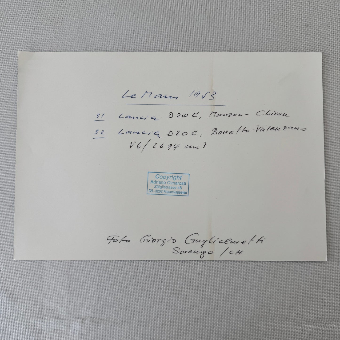 1953 LeMans Racing Photo Photograph Lancia D20C Cars Louis Chiron MODERN Print