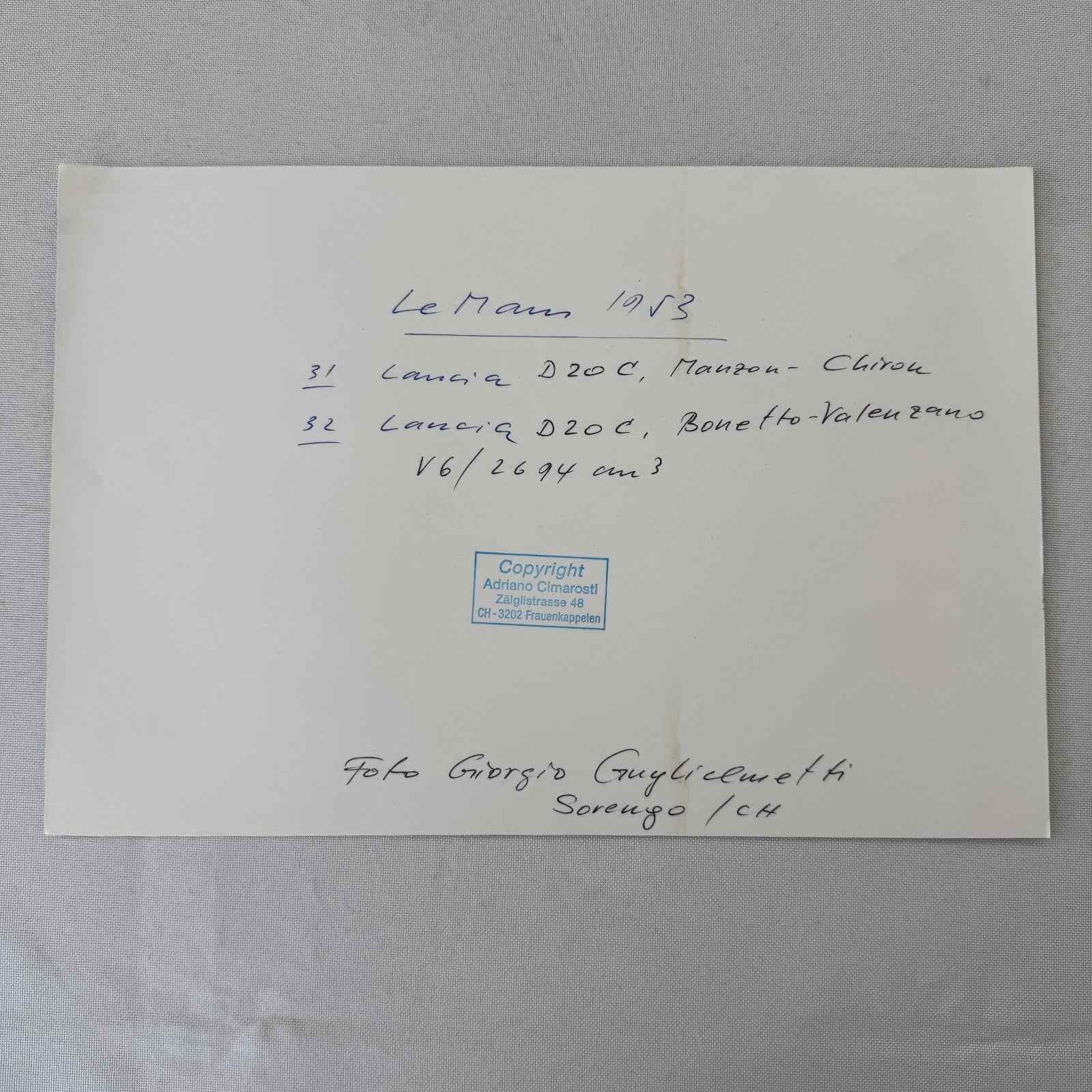 1953 LeMans Racing Photo Photograph Lancia D20C Cars Louis Chiron MODERN Print