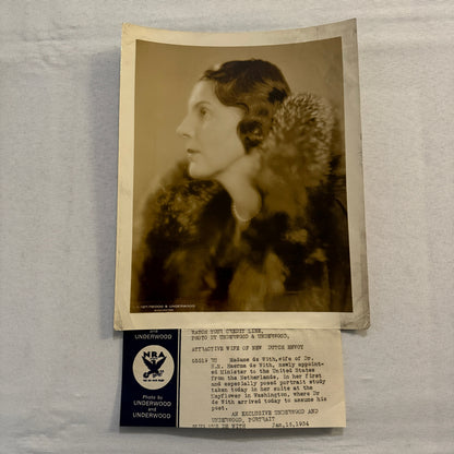 1934 Press Photo Photograph Print Wife of Dutch Envoy Diplomat Netherlands