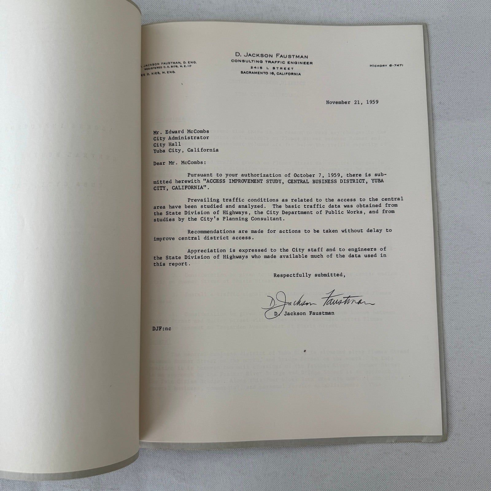 1959 Yuba City California Civil Engineering Traffic Study Report Document