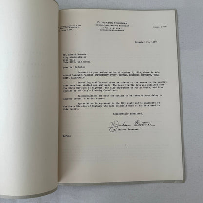 1959 Yuba City California Civil Engineering Traffic Study Report Document