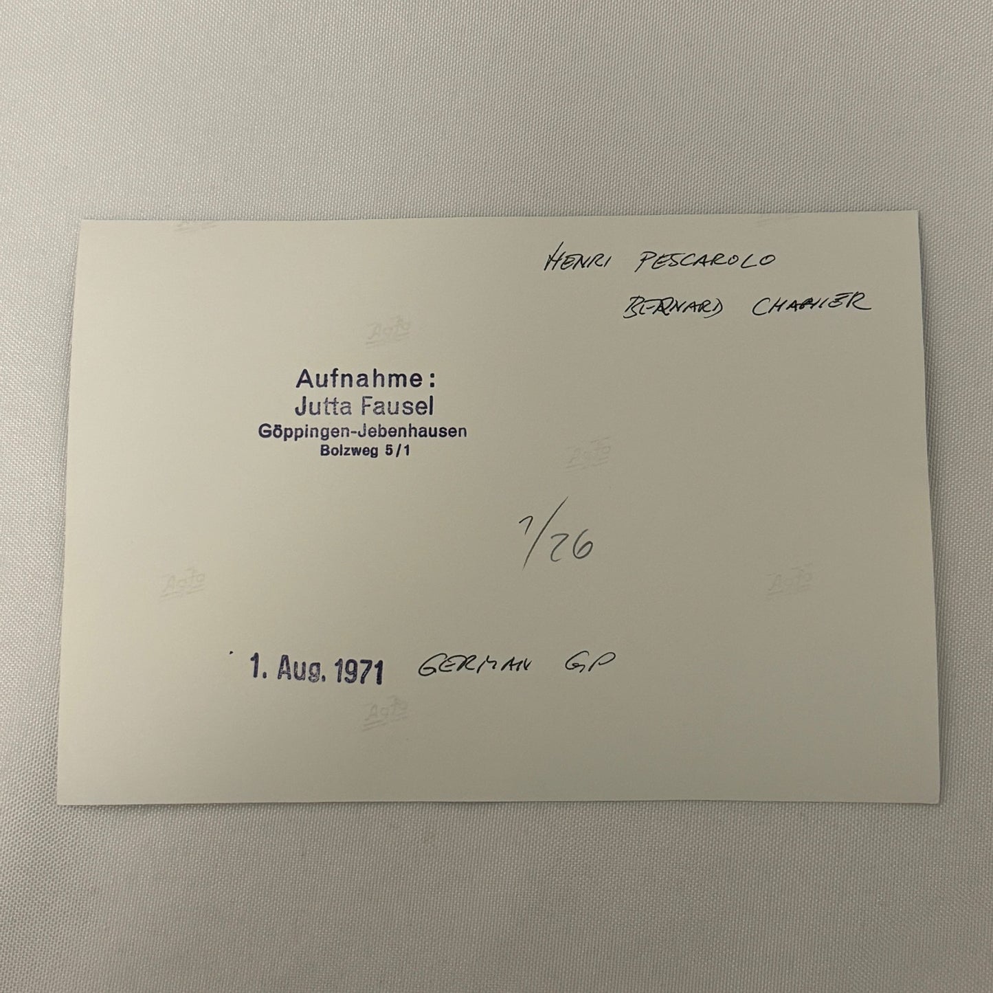 Vintage Racing Photo 1971 German Grand Prix Henri Pescarolo Bernard Cahier