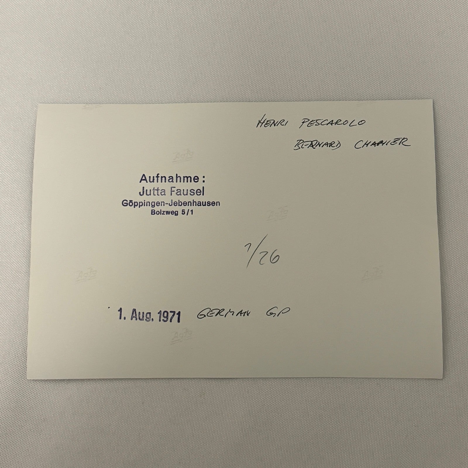 Vintage Racing Photo 1971 German Grand Prix Henri Pescarolo Bernard Cahier