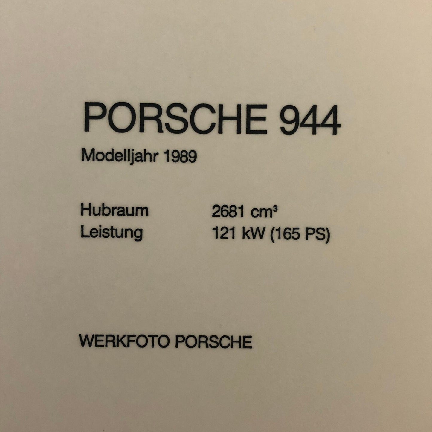 1989 Porsche 944 Factory Press Photo Photograph Werkfoto