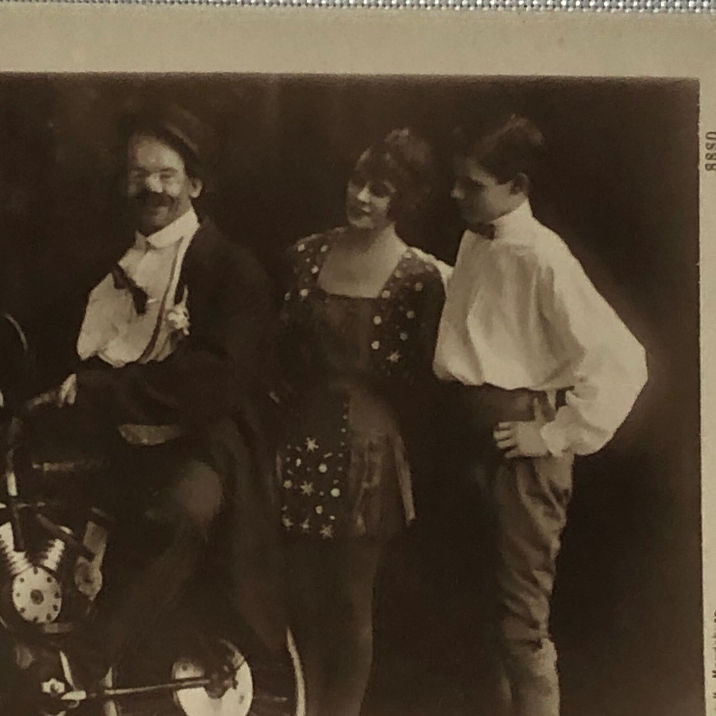 Circus Performer Clown on Bicycle Motorcycle Bike Real Photo Postcard RPPC