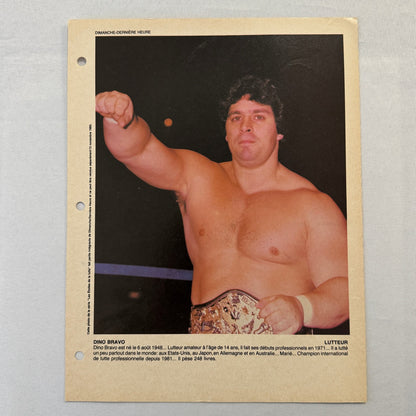 Vintage Wrestling Print Insert Dino Bravo Quebec French 1983