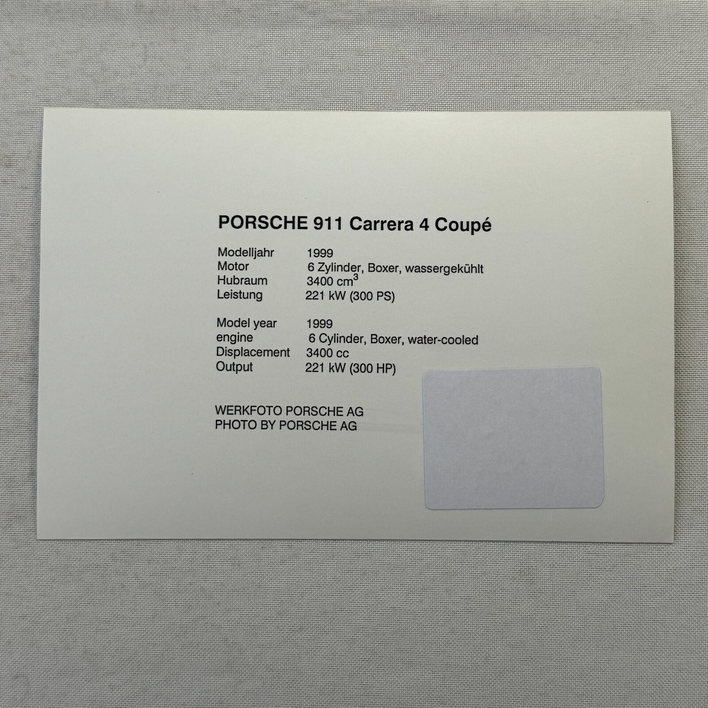 1999 Porsche 911 Carrera 4 Coupe Factory Press Photo Photograph